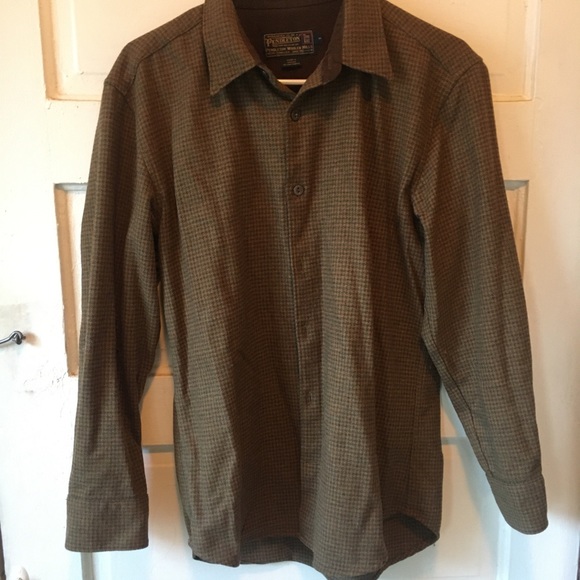 Wool PENDLETON flannel thick winter shirt size M Mens corduroy collar brown - Picture 1 of 4
